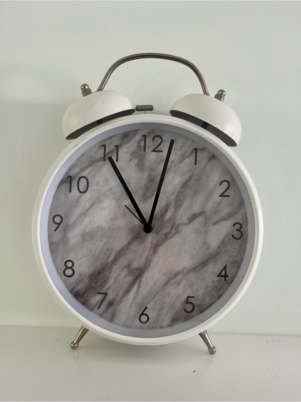 White Marble-Style Twin Bell Wall Clock - Home Wall Decor
